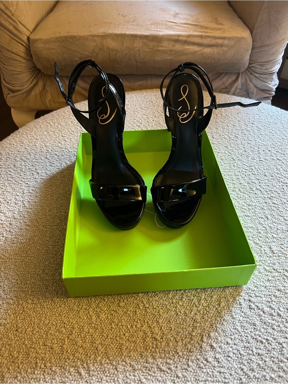 Sam Edelman Black Patent Ankle-Strap Heels